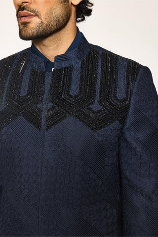 Blue stardust deco crest bandhgala