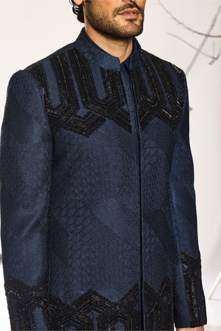 Blue stardust deco crest bandhgala