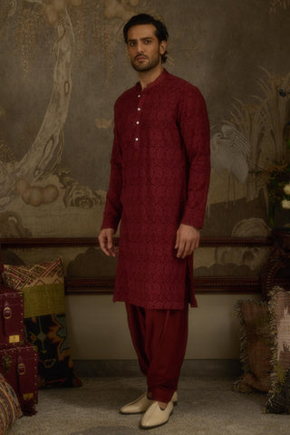 Maroon stardust shahgul kurta
