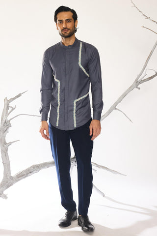 Black stardust lumen grid statement shirt