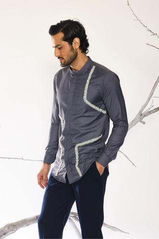 Black stardust lumen grid statement shirt