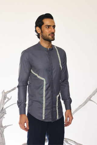 Black stardust lumen grid statement shirt