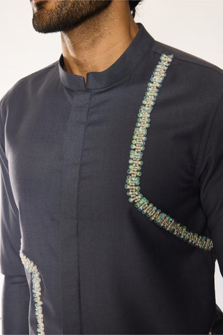 Black stardust lumen grid statement shirt