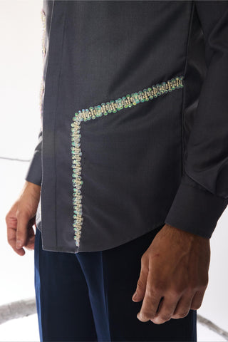 Black stardust lumen grid statement shirt