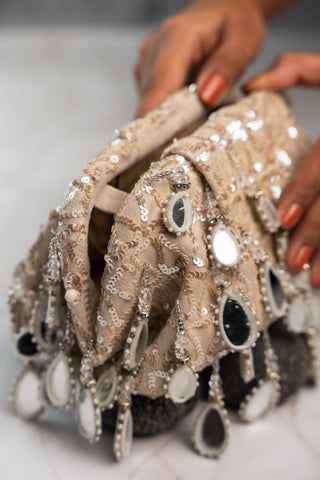 Bridal Potli Bag Indian Wedding â€“ Aaina Aynali Frame Ecru by Nayaab by Sonia