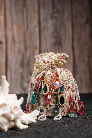 Embroidered Potli Bag Indian Wedding – Aaina Bucket Rangeela by Nayaab by Sonia