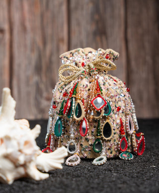 Embroidered Potli Bag Indian Wedding – Aaina Bucket Rangeela by Nayaab by Sonia