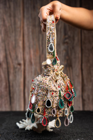 Embroidered Potli Bag Indian Wedding – Aaina Bucket Rangeela by Nayaab by Sonia