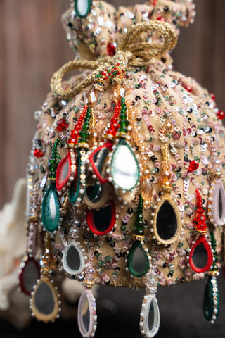 Embroidered Potli Bag Indian Wedding – Aaina Bucket Rangeela by Nayaab by Sonia