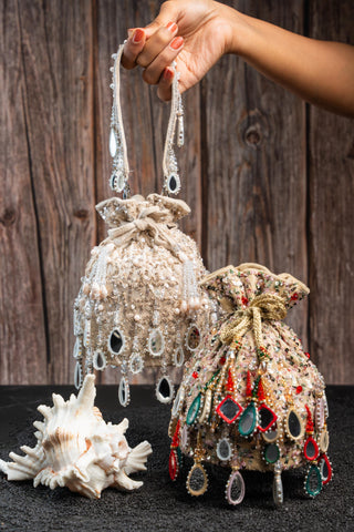 Embroidered Potli Bag Indian Wedding – Aaina Bucket Rangeela by Nayaab by Sonia