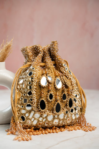Wedding Potli Bag Indian Wedding – Aaina Jaal Jhaalar Gold by Nayaab by Sonia