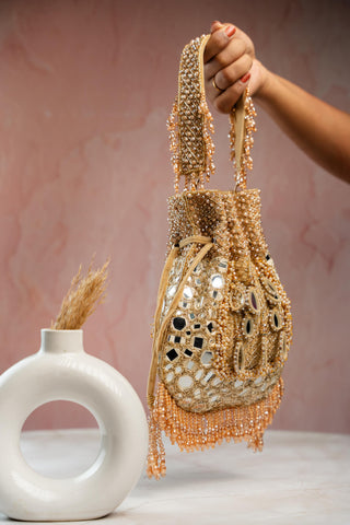 Wedding Potli Bag Indian Wedding – Aaina Jaal Jhaalar Gold by Nayaab by Sonia