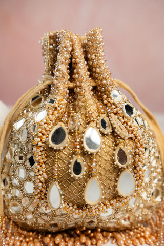 Wedding Potli Bag Indian Wedding – Aaina Jaal Jhaalar Gold by Nayaab by Sonia