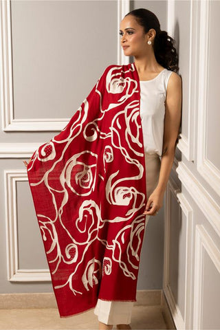 Stole Indian Wedding - Red Abstract Rose by Mauli
