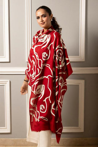 Stole Indian Wedding - Red Abstract Rose by Mauli