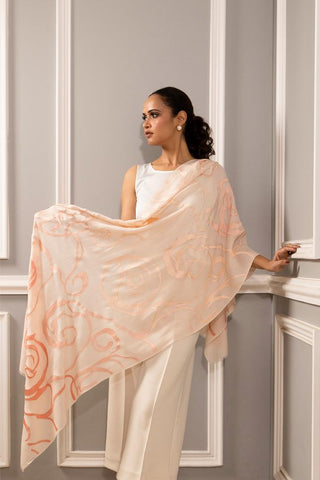 Stole Indian Wedding - Pink Abstract Rose Ombre Fine Wool Silk by Mauli