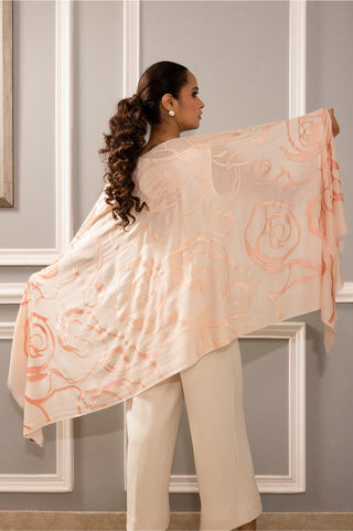 Stole Indian Wedding - Pink Abstract Rose Ombre Fine Wool Silk by Mauli