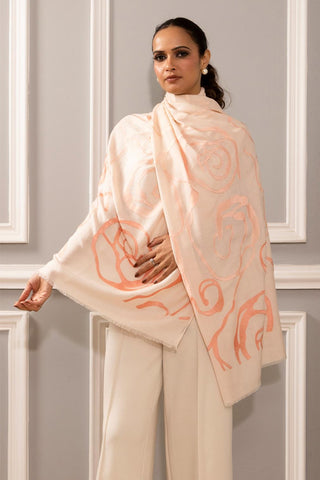 Stole Indian Wedding - Pink Abstract Rose Ombre Fine Wool Silk by Mauli