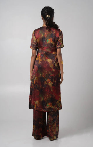 Multicolored V-neck kurta and a trouser set