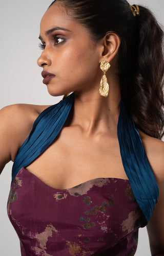 Blue draped skirt with a printed corset