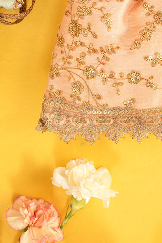 Peach alia silk embroidered potli bag