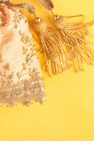 Peach alia silk embroidered potli bag