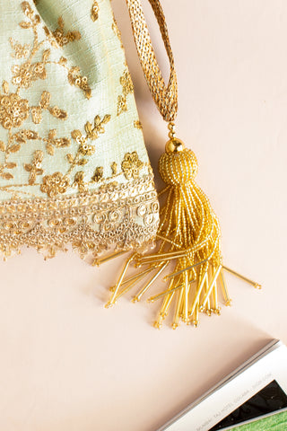 Green alia silk embroidered potli bag