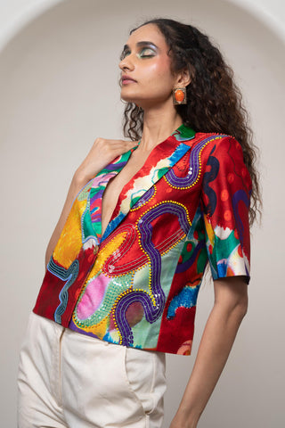 Cropped Jacket Set for Contemporary Wear - Multicolor Siro Alya by Advait