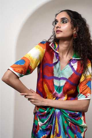 Shirt Dress for Contemporary Wear - Siro Alya Draped Multicolor by Advait