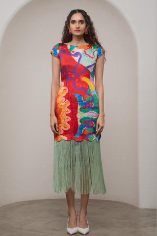 Fringe Dress for Contemporary Wear - Siro Alya Fringe Multicolor by Advait
