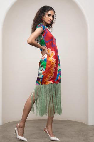 Fringe Dress for Contemporary Wear - Siro Alya Fringe Multicolor by Advait
