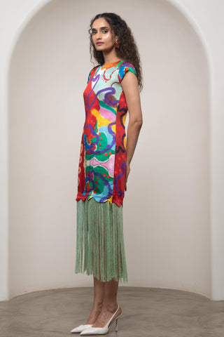 Fringe Dress for Contemporary Wear - Siro Alya Fringe Multicolor by Advait