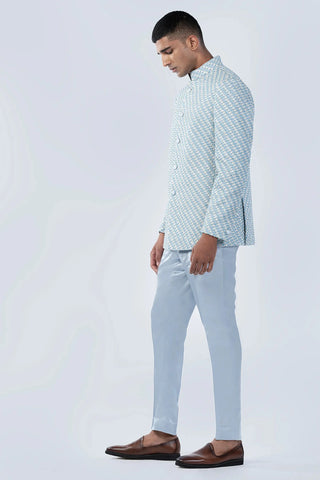 Blue all over frenchknot embroidered bandgala jacket