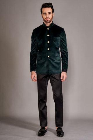 Forest green velvet bandhgala jacket
