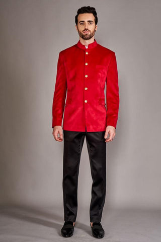 Red velvet classic bandhgala jacket