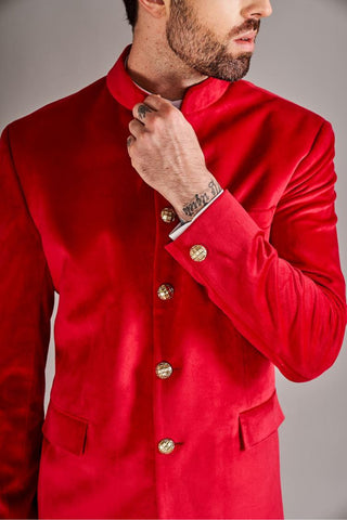 Red velvet classic bandhgala jacket