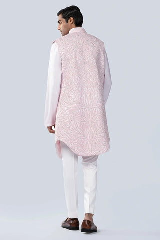 Pink resham thread embroidery with silver beads open bundi set