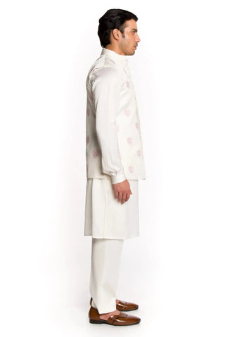 Ivory all over motifs embroidered bundi set