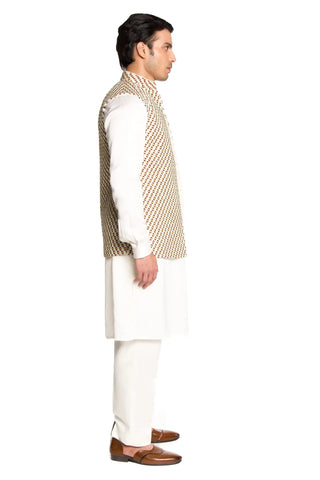 Ivory all over kashmiri embroidered bundi set