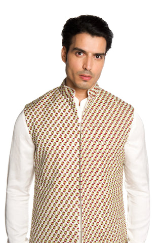 Ivory all over kashmiri embroidered bundi set