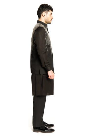 Black sequins cut dana embroidered lines bundi set