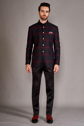 Maroon and black dual colour classic bandhgala suit