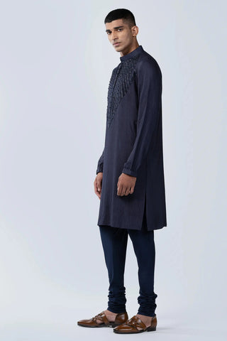 Blue frenchknot yolk embroidered kurta