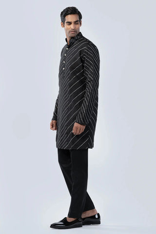 Black silver resham line embroidered kurta