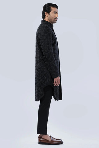 Black thread work and bead embroidered sherwani