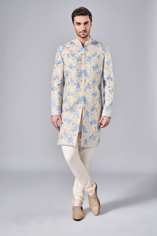 Ivory thread cut dana all over embroidered sherwani