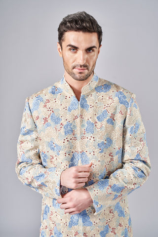 Ivory thread cut dana all over embroidered sherwani