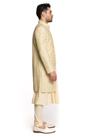 Beige dori sequins cut dana embroidered sherwani set