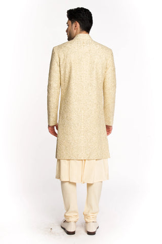 Beige dori sequins cut dana embroidered sherwani set