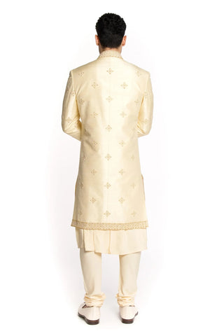Beige beads all over motifs sherwani set